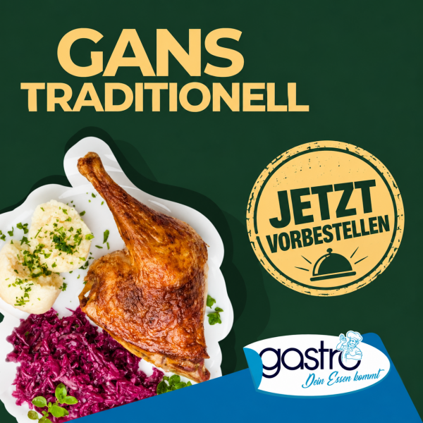 *ANGEBOT für den 12.11.2026* Martini Gänsekeule, Sauce, Apfelrotkohl, Klöße oder Kartoffeln